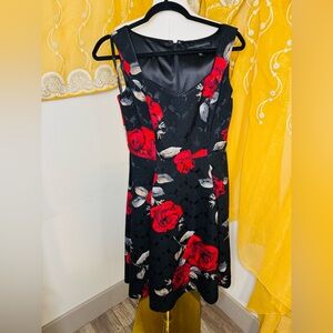 White House Black Market Black and Red Rose Midi Dress